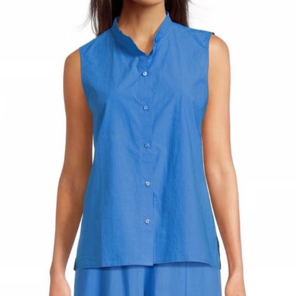 Eileen Fisher Vibrant Blue Sleeveless Button Down Top